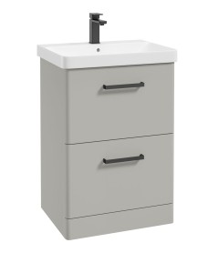 KORA  60cm Floor Standing 2 Drawer Vanity Unit Matt Arctic Grey-Black Handles