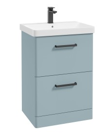 KORA  60cm Floor Standing 2 Drawer Vanity Unit Matt Morning Sky Blue-Black Handles