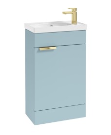 STOCKHOLM 50cm Floor Standing Cloakroom Matt Morning Sky Blue Vanity Unit -Brushed Gold handle