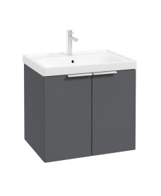 STOCKHOLM 60cm Two Door Wall Hung Matt Midnight Grey Vanity Unit - Brushed Chrome Handles