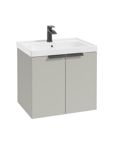 STOCKHOLM 60cm Two Door Wall Hung Matt Arctic Grey Vanity Unit - Matt Black Handles