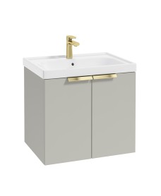 STOCKHOLM 60cm Two Door Wall Hung Matt Arctic Grey Vanity Unit - Brushed Gold Handles