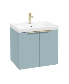 STOCKHOLM 60cm Two Door Wall Hung Matt Morning Sky Blue Vanity Unit - Brushed Gold Handles