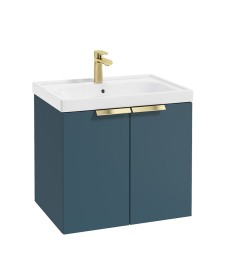 STOCKHOLM 60cm Two Door Wall Hung Matt Ocean Blue Vanity Unit - Brushed Gold Handles