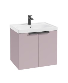 STOCKHOLM 60cm Two Door Wall Hung Matt Cashmere Pink Vanity Unit - Matt Black Handles