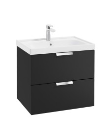 STOCKHOLM 60cm Two Drawer Wall Hung Matt Black Vanity Unit - Brushed Chrome Handles