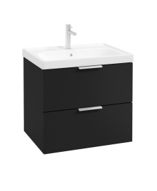 STOCKHOLM 60cm Two Drawer Wall Hung Matt Black Vanity Unit - Brushed Chrome Handles