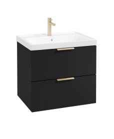 STOCKHOLM 60cm Two Drawer Wall Hung Matt Black Vanity Unit - Brushed Gold Handles