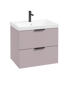 STOCKHOLM 60cm Two Drawer Wall Hung Matt Cashmere Pink Vanity Unit - Matt Black Handles