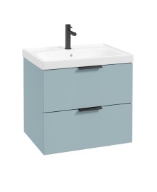 STOCKHOLM 60cm Two Drawer Wall Hung Matt Morning Sky Blue Vanity Unit - Matt Black Handles