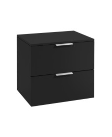 STOCKHOLM 60cm Two Drawer Wall Hung Matt Black Countertop Vanity Unit - Brushed Chrome Handles