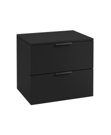 STOCKHOLM 60cm Two Drawer Wall Hung Matt Black Countertop Vanity Unit - Matt Black Handles