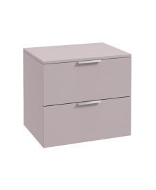 STOCKHOLM 60cm Two Drawer Wall Hung Matt Cashmere Pink Countertop Vanity Unit - Brushed Chrome Handles