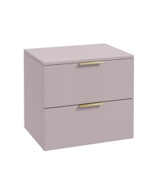 STOCKHOLM 60cm Two Drawer Wall Hung Matt Cashmere Pink Countertop Vanity Unit - Brushed Gold Handles