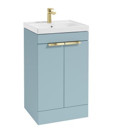 STOCKHOLM 50cm Two Door Floor Standing Matt Morning Sky Blue Vanity Unit - Brushed Gold Handles