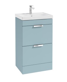 STOCKHOLM 50cm Two Drawer Floor Standing Matt Morning Sky Blue Vanity Unit - Brushed Chrome Handles