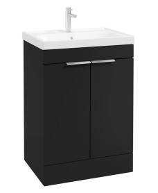 STOCKHOLM 60cm Two Door Floor Standing Matt Black Vanity Unit - Brushed Chrome Handles