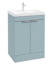 STOCKHOLM 60cm Two Door Floor Standing Matt Morning Sky Blue Vanity Unit - Brushed Chrome Handles