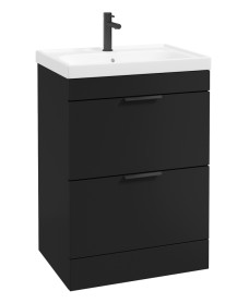 STOCKHOLM 60cm Two Drawer Floor Standing Matt Black Vanity Unit - Matt Black Handles