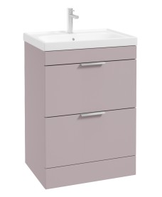 STOCKHOLM 60cm Two Drawer Floor Standing Matt Cashmere Pink Vanity Unit - Brushed Chrome Handles