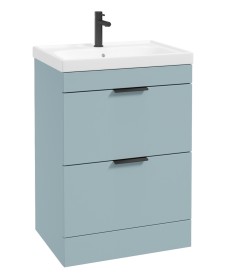 STOCKHOLM 60cm Two Drawer Floor Standing Matt Morning Sky Blue Vanity Unit - Matt Black Handles