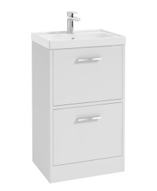 FINLAND 50cm Two Drawer Matt White Floor Standing Vanity Unit - Brushed Chrome Handle