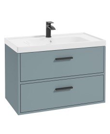 FINLAND 80cm Matt Coral Green Wall Hung Vanity Unit - Matt Black Handle