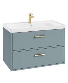 FINLAND 80cm Matt Coral Green Wall Hung Vanity Unit - Brushed Gold Handle