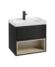 MALMO 60cm Matt Black Single Drawer  Vanity Unit Matt Basin - Matt Black Handle