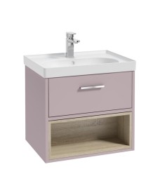 MALMO 60cm Matt Cashmere Pink Single Drawer  Vanity Unit Matt Basin - Brushed Chrome Handle