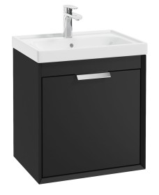 FJORD 50cm Matt Black Wall Hung Vanity Unit-Brushed Chrome Handle