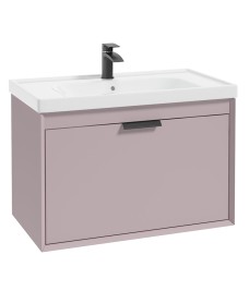 FJORD 80cm Matt Cashmere Pink Wall Hung Vanity Unit-Matt Black Handle