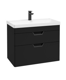 FREYA 80cm 2 Drawer Wall Hung Vanity Unit Matt Black-Matt Black Handle