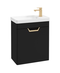 FREYA 55cm 1 Door Cloakroom Wall Hung Vanity Unit Matt Black-Gold Handle