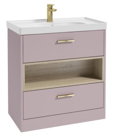 MALMO 80cm Two Drawer Matt Cashmere Pink Floor Standing Vanity Unit Matt Basin - Brushed Gold Handle