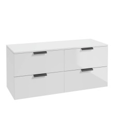 STOCKHOLM 120cm Four Drawer Gloss White  Countertop Vanity Unit - Matt Black Handle