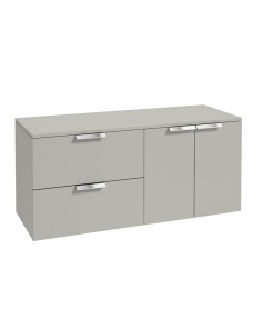 STOCKHOLM 120cm Two Drawer and Two Door Matt Arctic Grey Countertop Vanity Unit - Brushed Chrome Handle