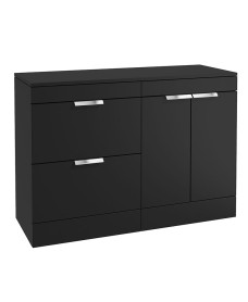 STOCKHOLM 120cm Floor Standing Two Drawer and Two Door Matt Black Countertop Vanity Unit - Brushed Chrome Handle