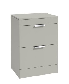 STOCKHOLM 60cm Floor Standing Two Drawer Matt Black Countertop Vanity Unit - Brushed Chrome Handle