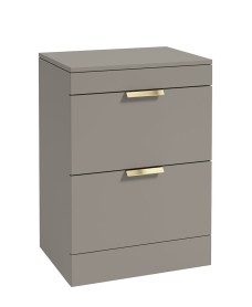 STOCKHOLM 60cm Floor Standing Two Drawer Matt Cashmere Pink Countertop Vanity Unit - Brushed Gold Handle