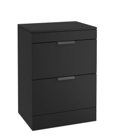 STOCKHOLM 60cm Floor Standing Two Drawer Matt Khaki Countertop Vanity Unit - Matt Black Handle