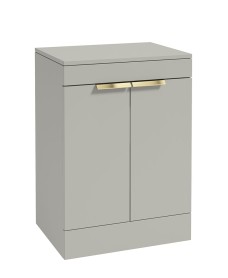 STOCKHOLM 60cm Floor Standing Two Door Matt Black Countertop Vanity Unit - Brushed Gold Handle