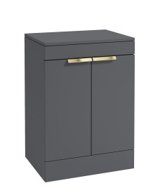 STOCKHOLM 60cm Floor Standing Two Door Matt Morning Sky Blue Countertop Vanity Unit - Brushed Gold Handle