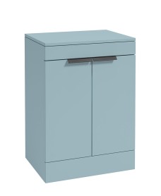 STOCKHOLM 60cm Floor Standing Two Door Matt Midnight Grey Countertop Vanity Unit - Matt Black Handle