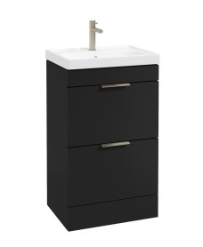 STOCKHOLM Floorstanding 50cm Two Drawer Vanity Unit Matt Black - Brushed Nickel Handle