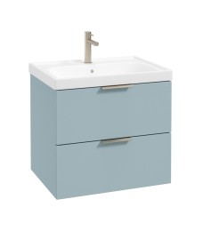 STOCKHOLM Wall Hung 60cm Two Drawer Vanity Unit Matt Morning Sky Blue - Brushed Nickel Handle