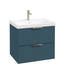 STOCKHOLM Wall Hung 60cm Two Drawer Vanity Unit Matt Ocean Blue - Brushed Nickel Handle