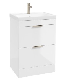STOCKHOLM Floorstanding 60cm Two Drawer Vanity Unit Gloss White - Brushed Nickel Handle