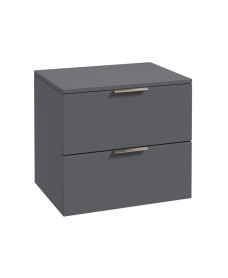 STOCKHOLM Wall Hung 60cm Two Drawer Countertop Vanity Unit Matt Midnight Grey - Brushed Nickel Handle