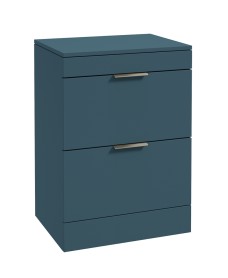 STOCKHOLM Floorstanding 60cm Two Drawer Countertop Vanity Unit Matt Ocean Blue - Brushed Nickel Handle